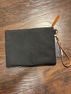 Boulevard Black Canvas Wristlet Clutch with Leather Tan Strap